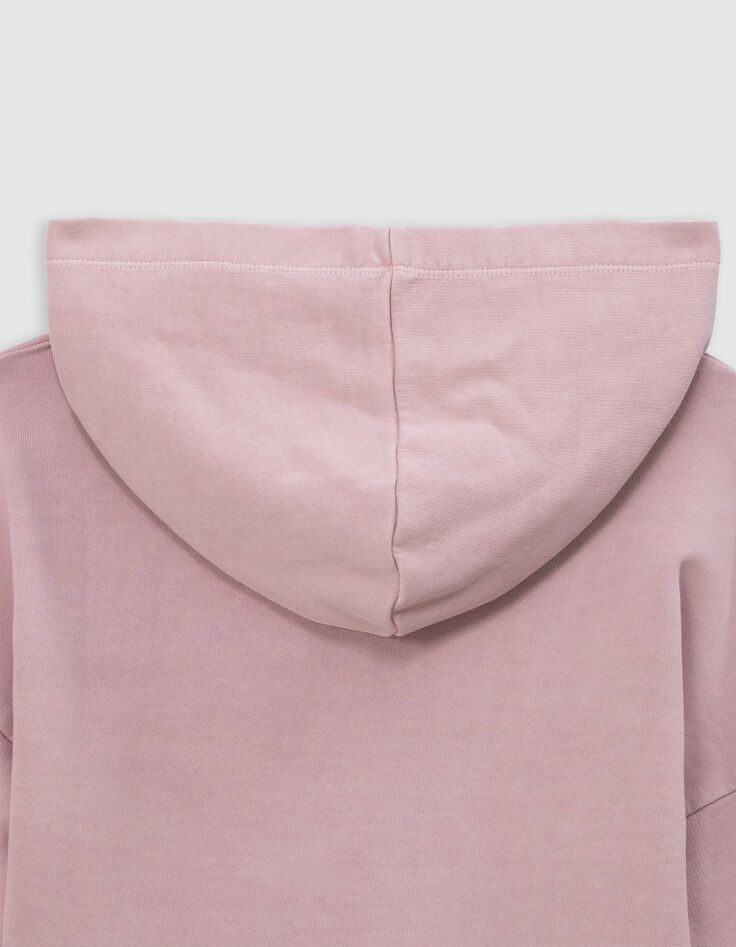 Sweat rose cropped à capuche message pailleté fille-9