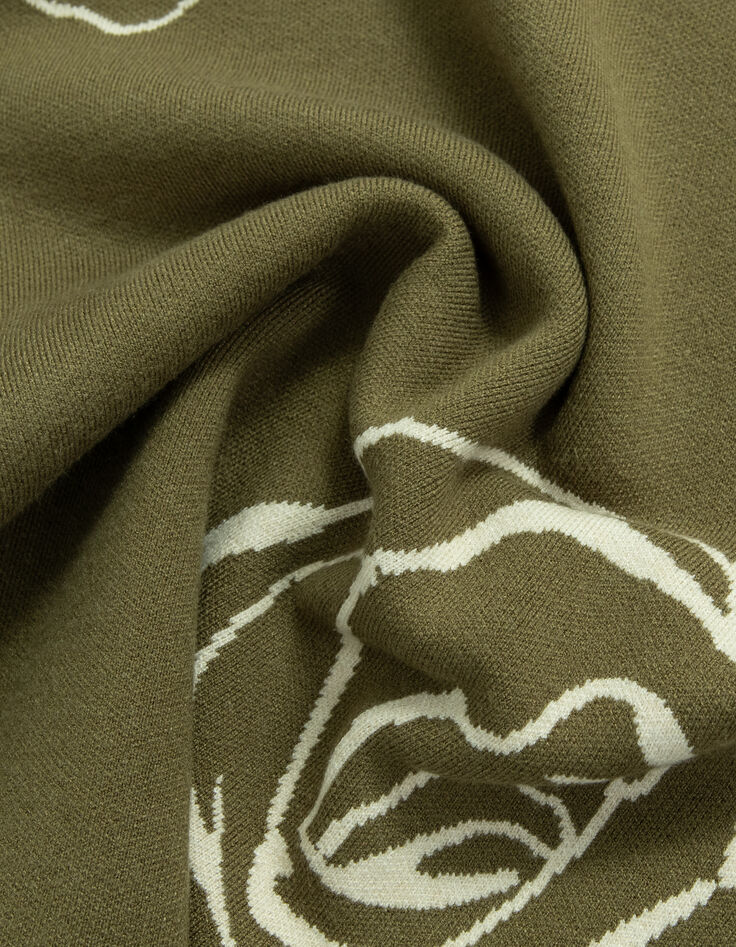 Jersey cuello alto verde punto jacquard rosas mujer-6