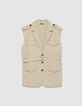 Women's beige sleeveless safari jacket-5