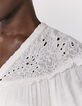 Women’s white embroidered collar dotted Swiss crepe dress-5