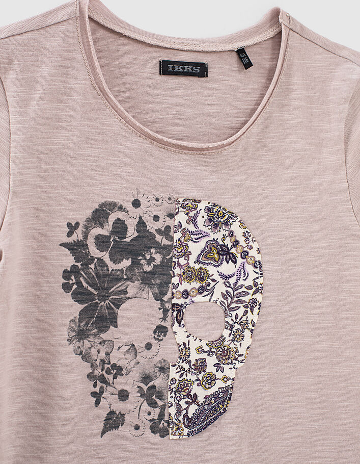 Girls’ violet organic T-shirt with 2-motif skulls - IKKS
