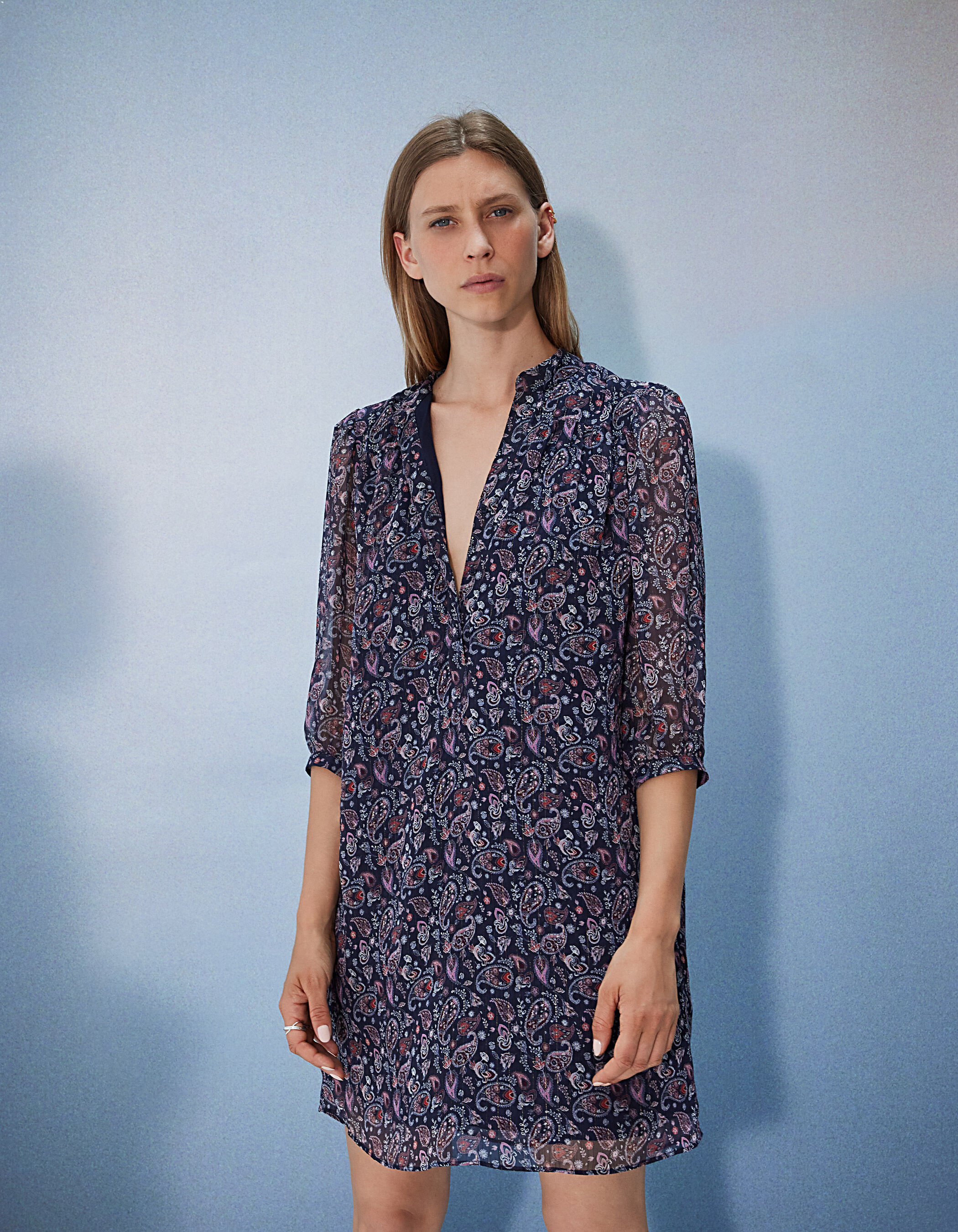 Robe Imprimée Forêt IKKS - Taille 38 - Doublée - Couleur Grise - Occasion Très Bon état