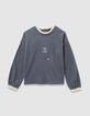 Girls’ blue embroidered long-sleeved T-shirt, ruff collar-1