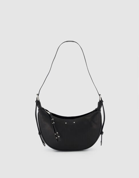 Schwarzes genarbtes Leder Allane halbmondf&ouml;rmige Tasche Gr&ouml;&szlig;e S Damen - IKKS
