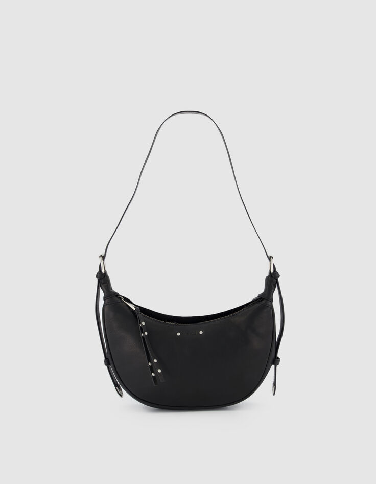 Sac demi-lune noir cuir grain&eacute; Allane taille S Femme -1