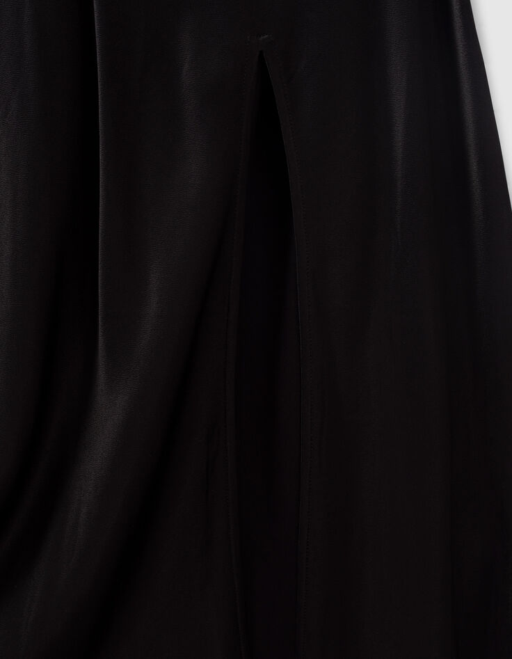 Lange zwarte rok in viscose met split Dames-5