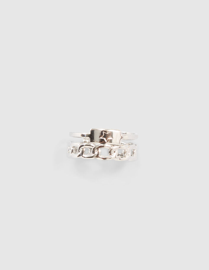 Women’s silver-toned 2-in-1 chainlink and star ring - IKKS