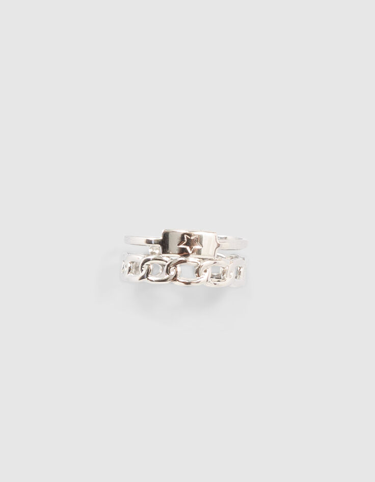 Anillo dos en uno gourmette y estrella plateado mujer-2 Anillo dos en uno gourmette y estrella plateado mujer-2