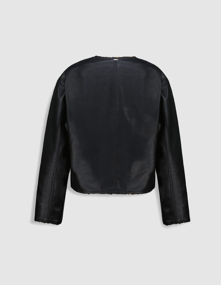 Veste r&eacute;versible noire et motif l&eacute;opard Femme-8