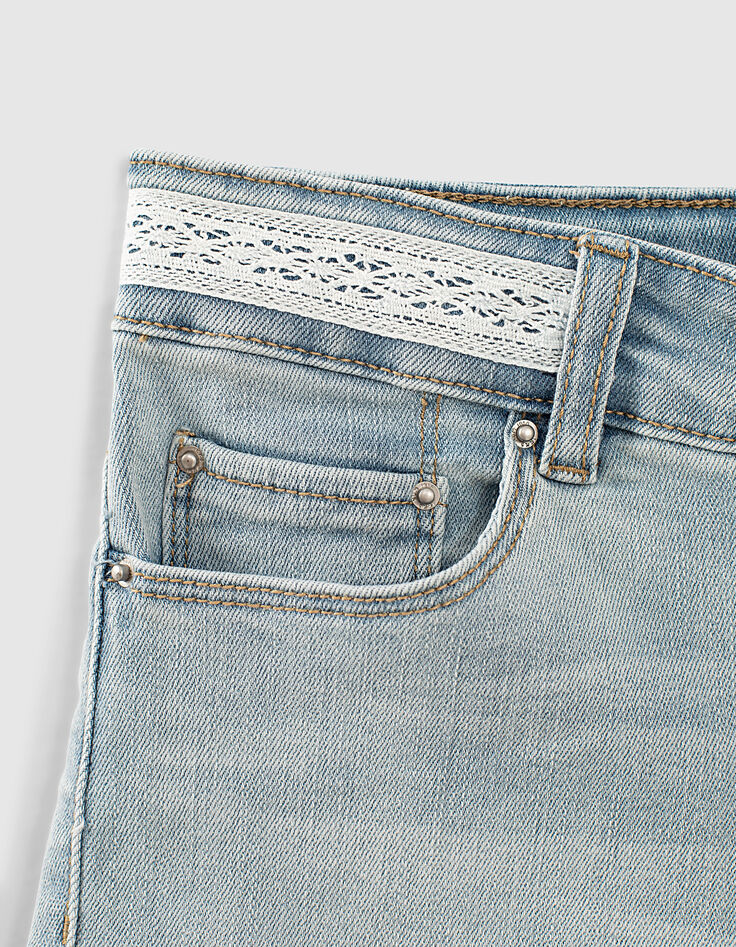 Mädchen-Jeansshorts mit Spitze, Bio, in Bleach Blue -5