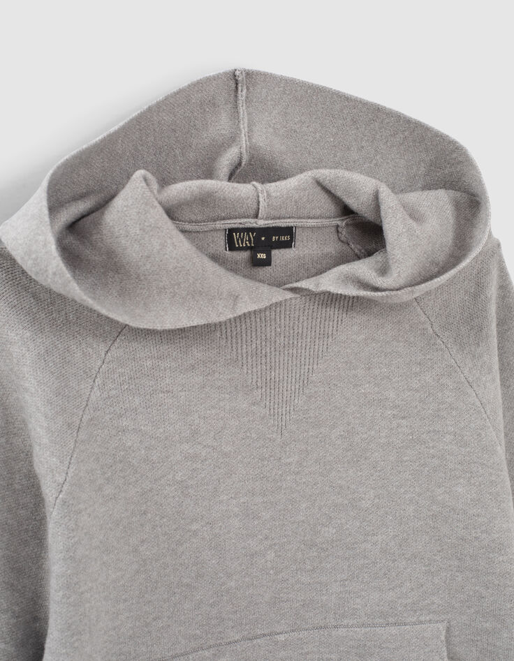 Pull gris chin&eacute; tricot &agrave; capuche fille -3