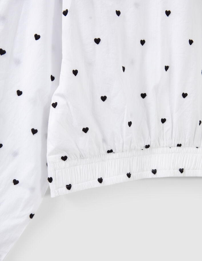 Girls' white cotton cropped shirt with embroidered hearts - IKKS