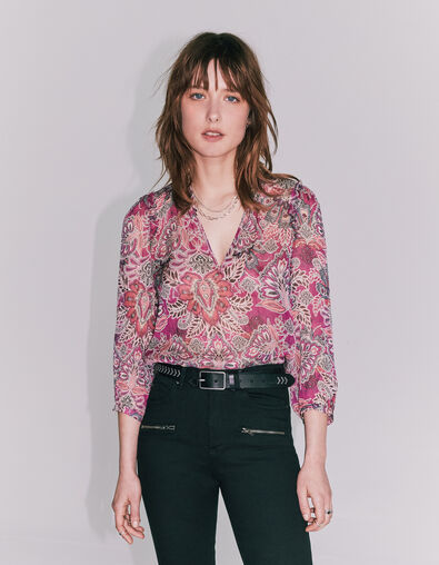 Blusa loose gasa fucsia bandana floral mujer - IKKS