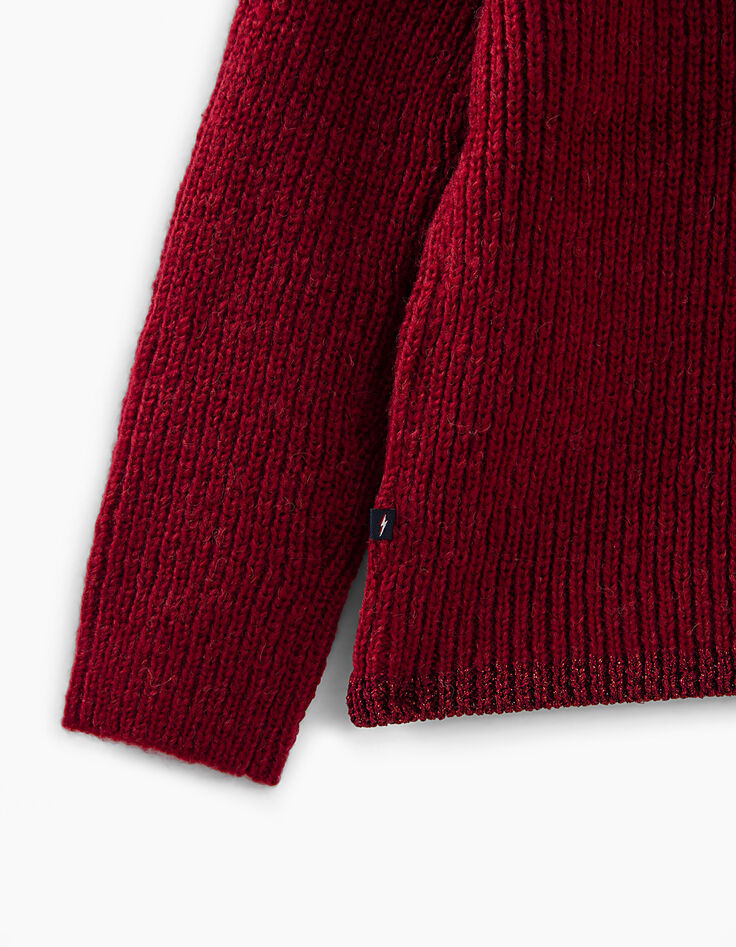 Pull rouge foncé en tricot pour fille-5