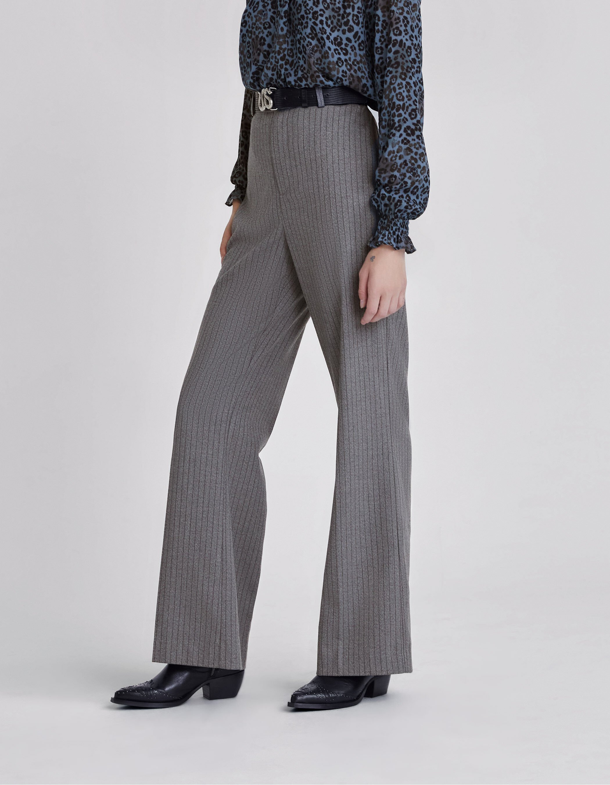 Grey pinstripe pants womens 2025
