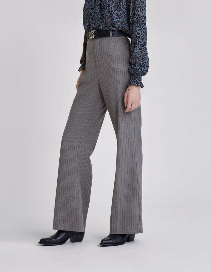 Women’s grey pinstripe flared suit trousers - IKKS