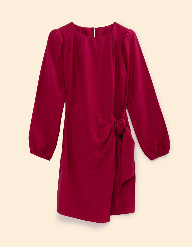 Robe manches longues rose &agrave; nouer c&ocirc;t&eacute; I.Code-7