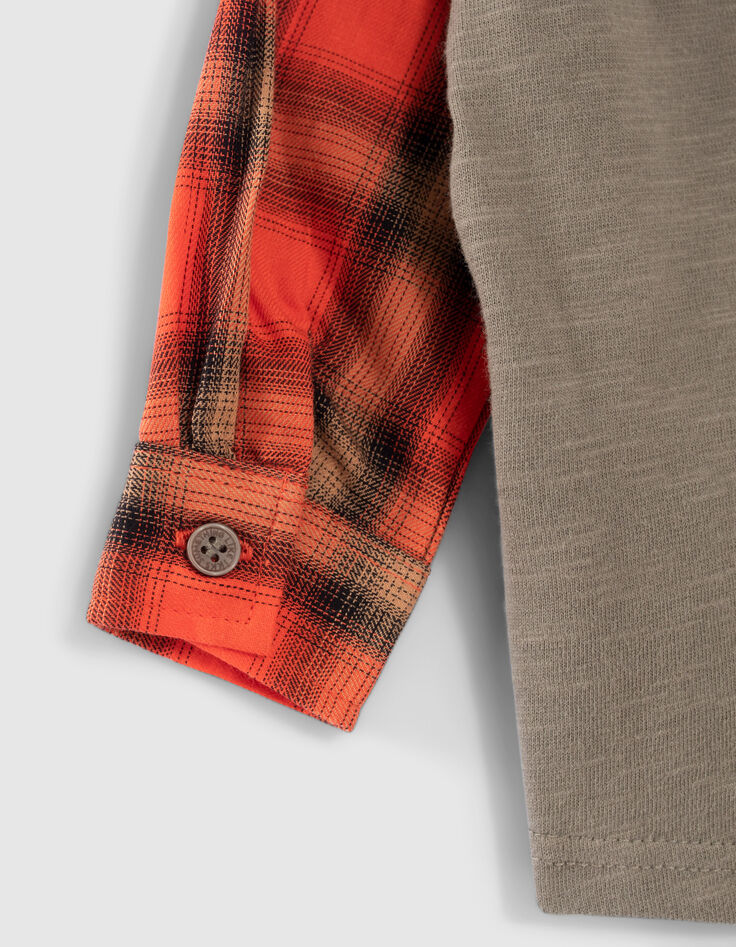 Camisa naranja de cuadros espalda punto print bebé niño-6