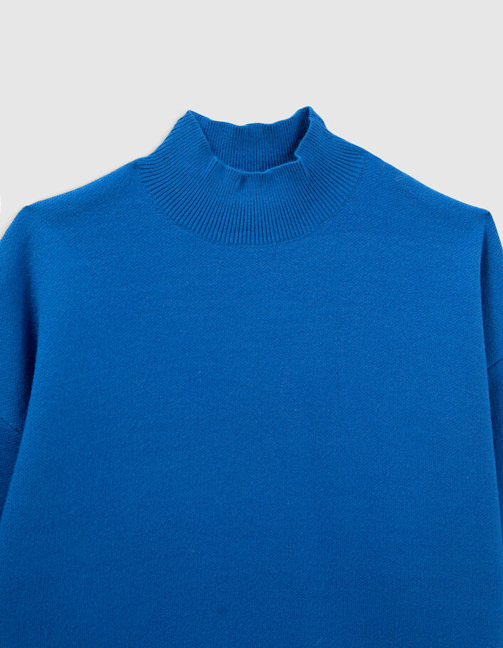 Blauwe jurk split tricot opstaande kraag meisjes-4