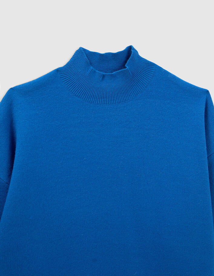 Robe bleue fendue tricot à col montant fille-4