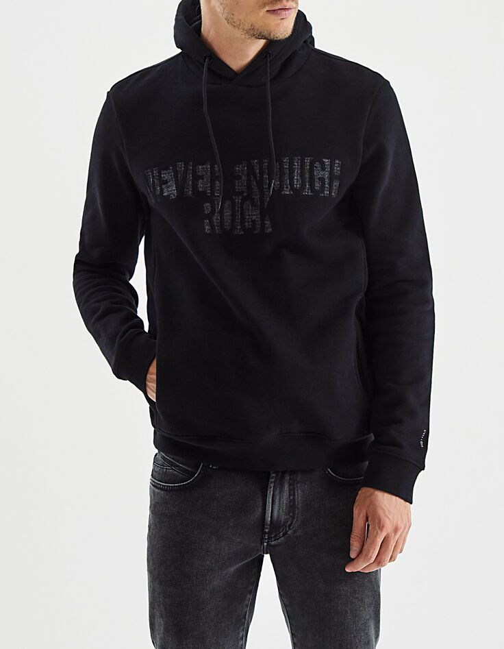 Sweat noir à capuche avec message Homme-2