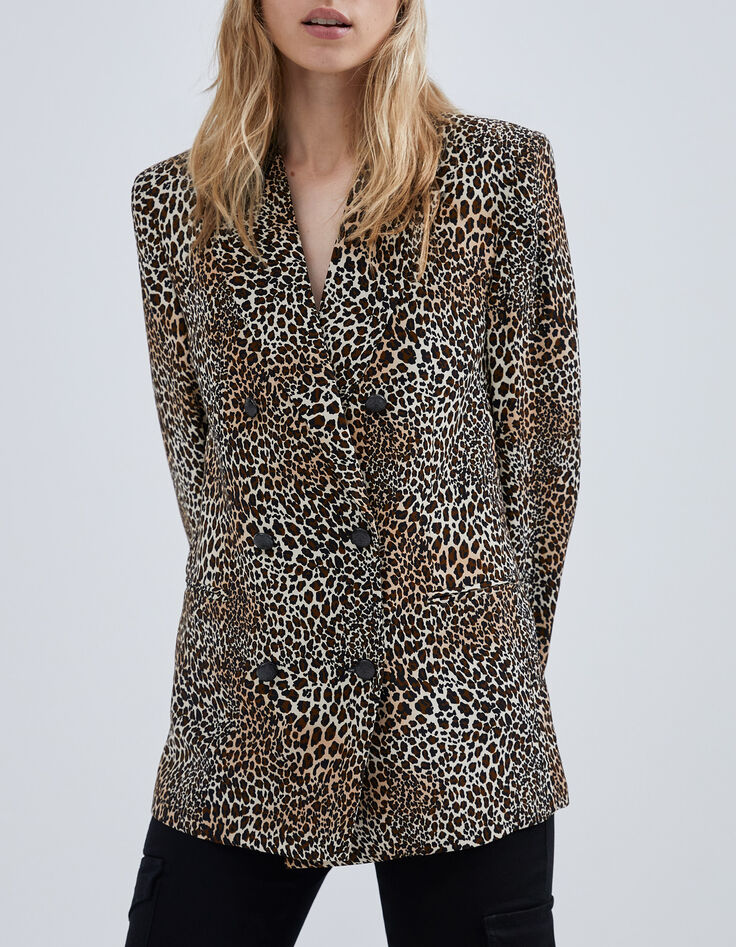 Women’s cognac suit jacket with baby leopard print-2