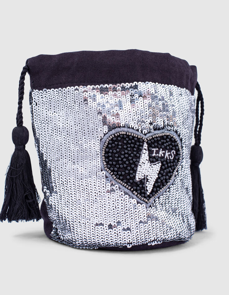 M&auml;dchenbeuteltasche in Silber und Schwarz mit Glitzer-2