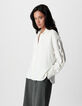 Women's long-sleeved white openwork shirt-4