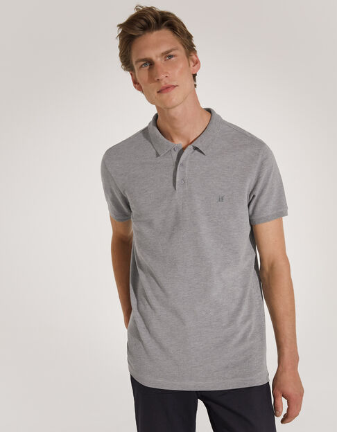 Men’s metal grey mixed fabric polo shirt with jersey back