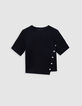 Pull manche courte noir tricot asym&eacute;trique d&eacute;cor boutons Femme-5