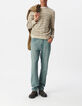 Beiger Herren-Matrosenpulli Feinstrick khaki Streifen-2