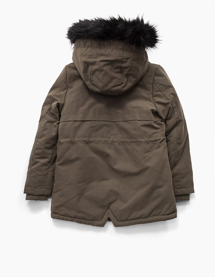 Parka kaki à capuche avec doublure fourrée fille-3