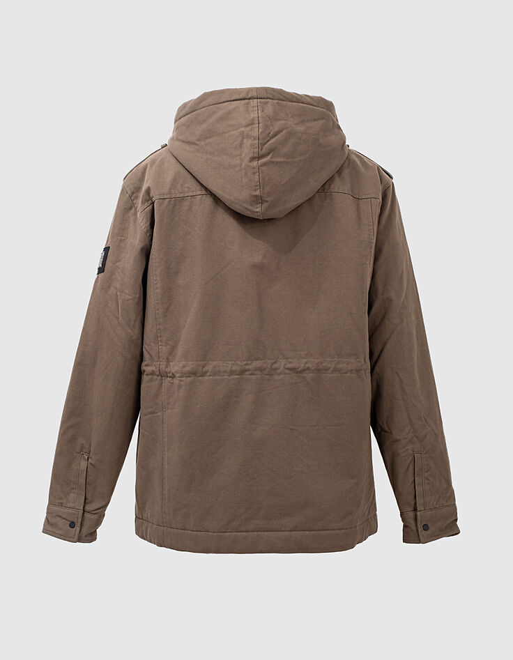 Khaki Damen-Kapuzenparka, Kunstpelzfutter, Chevron-3