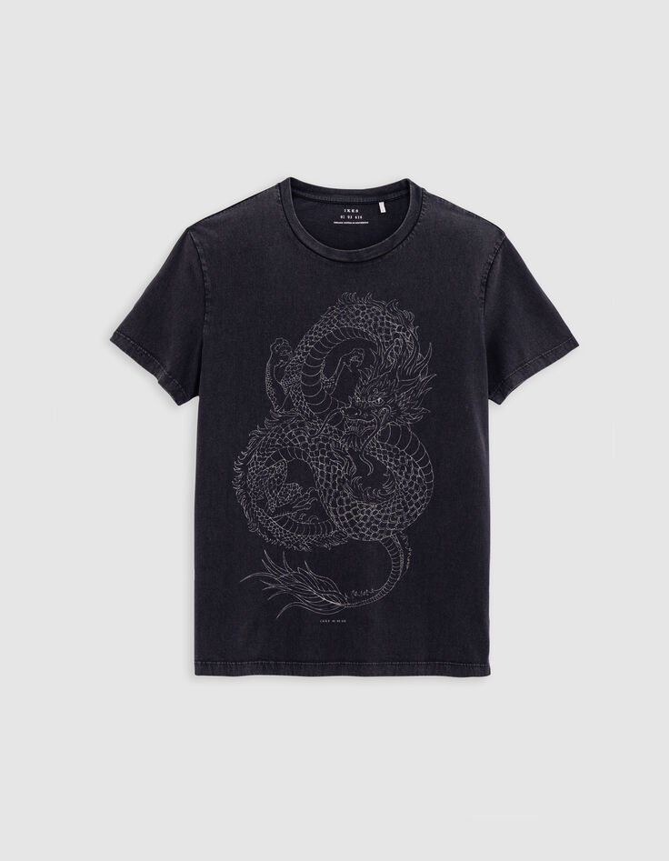 Zwart T-shirt biokatoen maxi-opdruk draak Heren-5