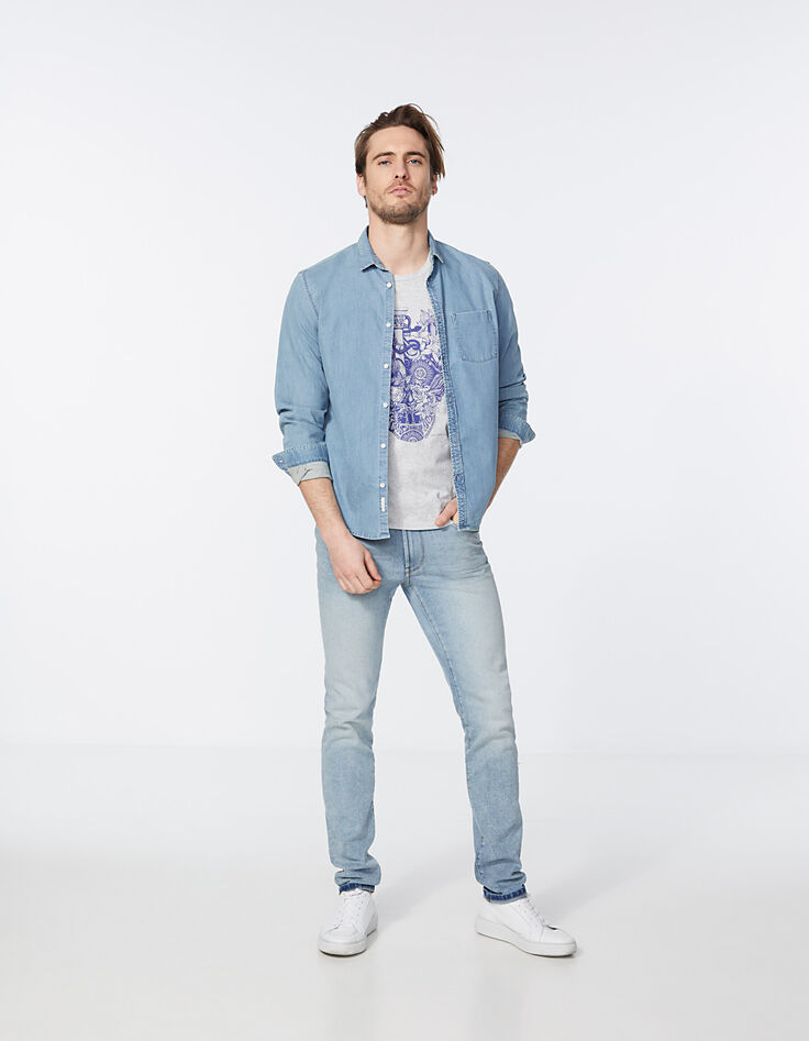 Tee-shirt gris clair chiné tête de mort végétalisée Homme-6 Tee-shirt gris clair chiné tête de mort végétalisée Homme-6