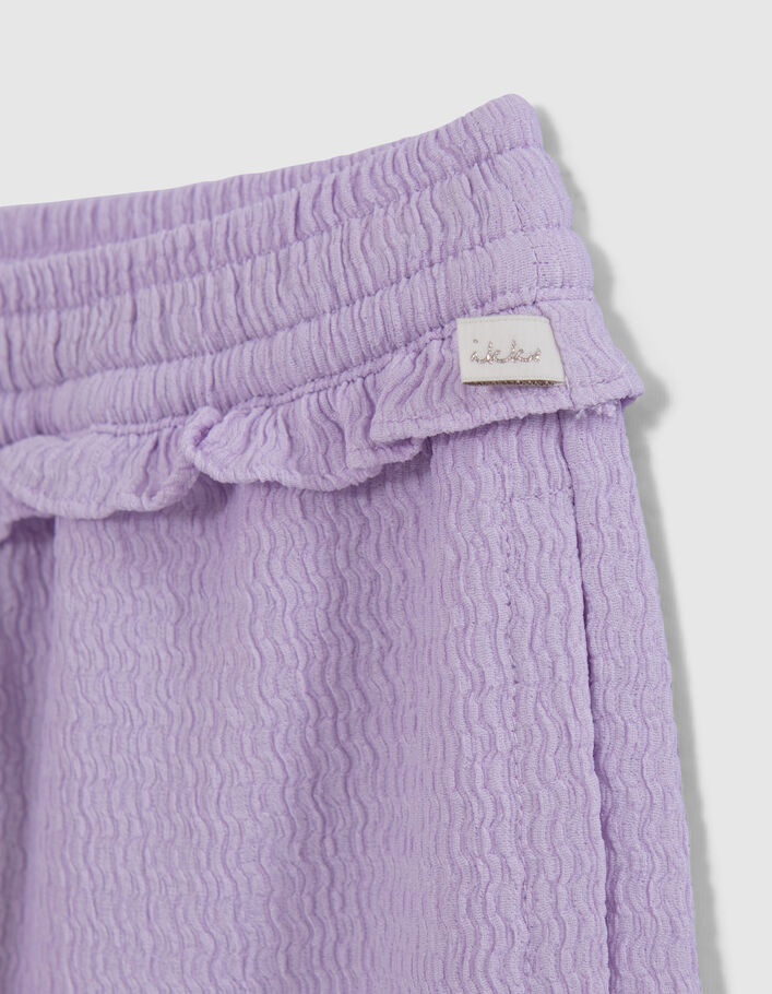 Girls’ lilac textured fabric flowing wide trousers - IKKS