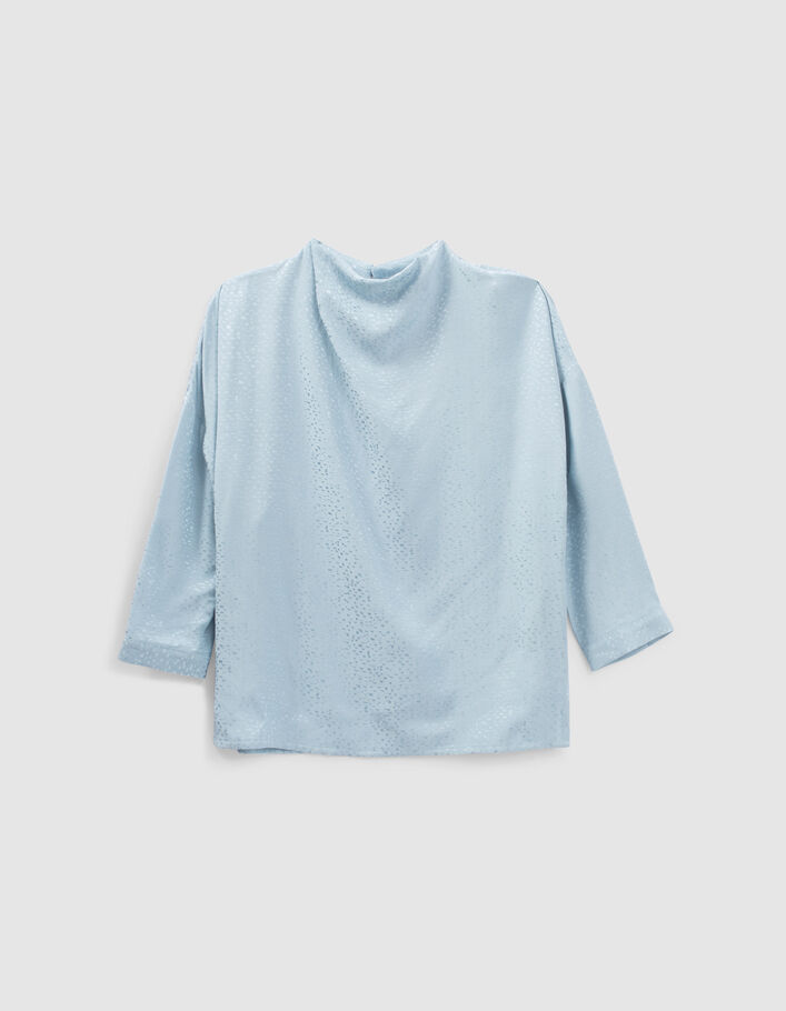 Women’s blue decorative jacquard blouse with graphic motif-5