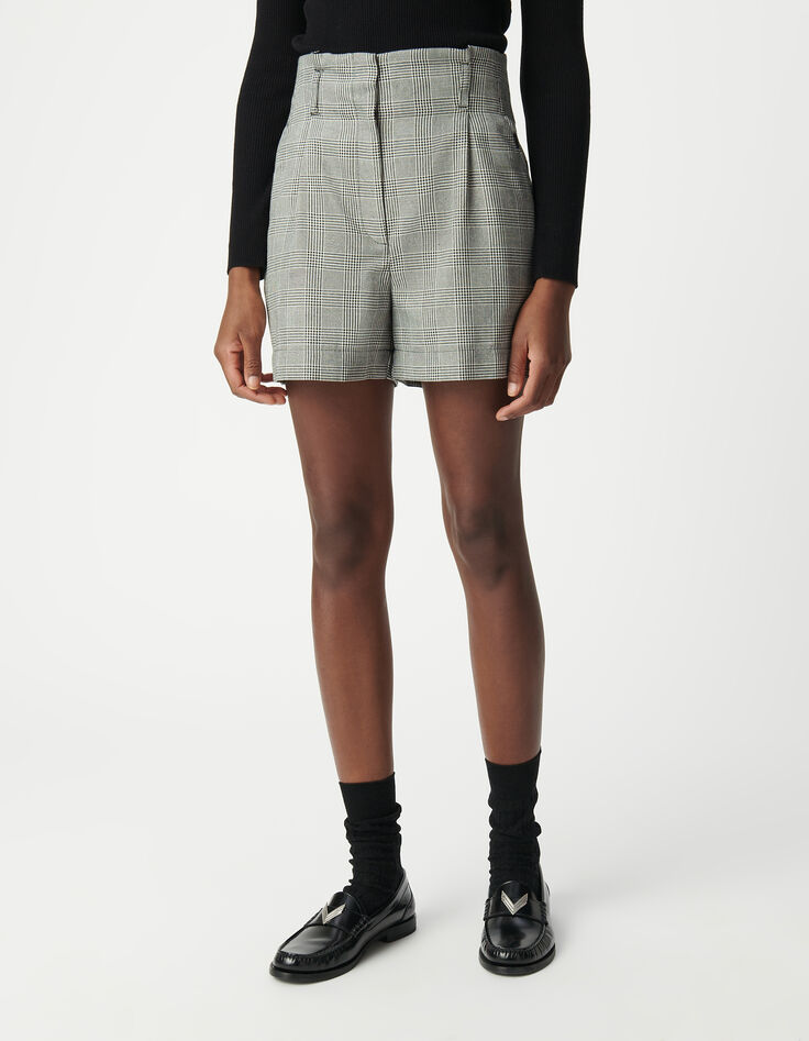 Women's black Prince of Wales shorts-2