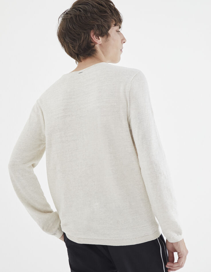 Pull off white tricot fin slub Homme-4