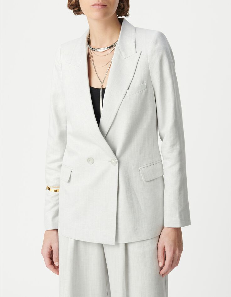 Veste de costume crois&eacute;e gris paillet&eacute; Femme-2