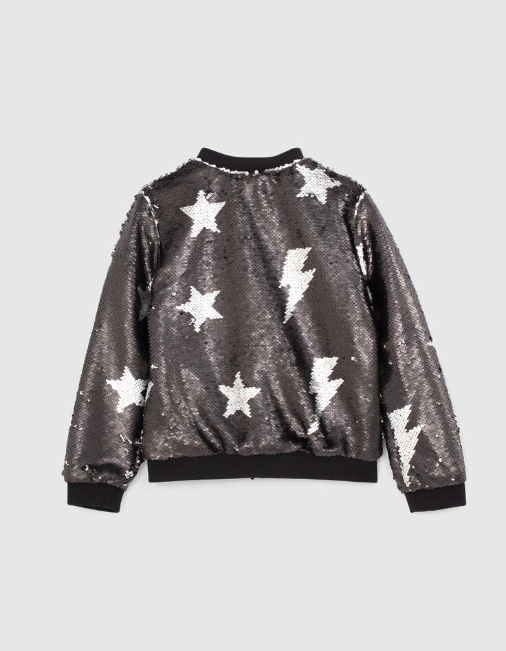 Girls’ black bomber jacket with reversible sequins-4