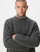 Grauer Zopfpullover mit Rundhals Herren-4