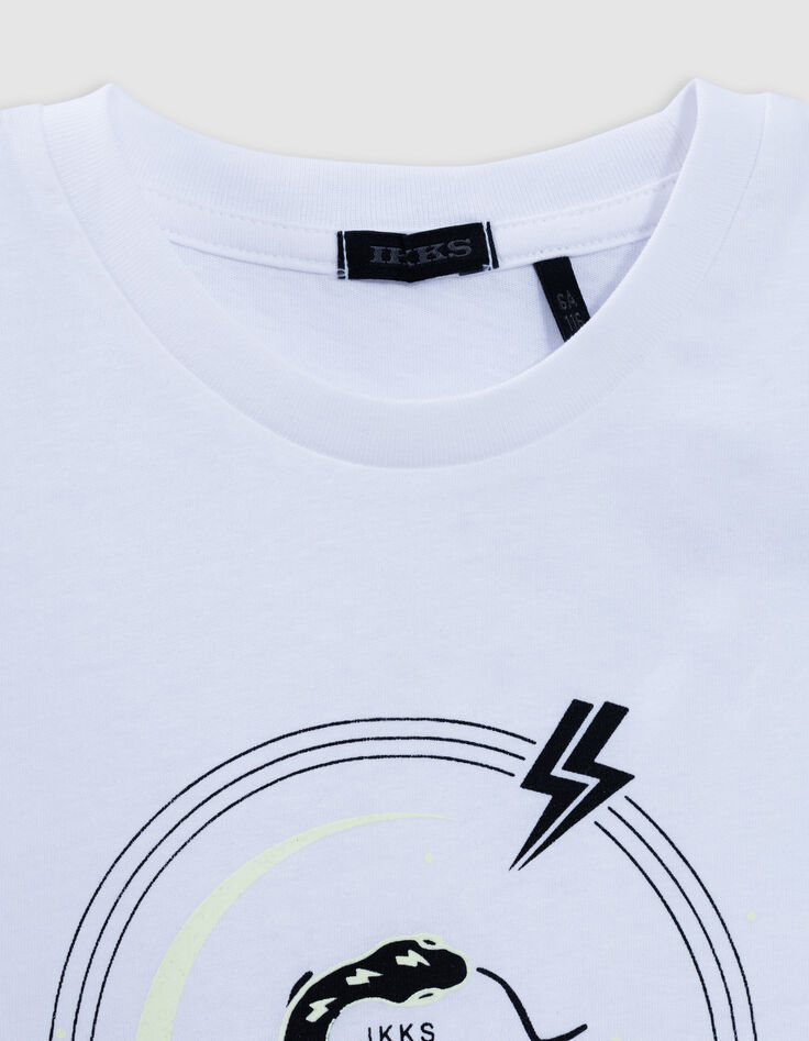 T-shirt blanc coton bio serpent Reflective garçon-4