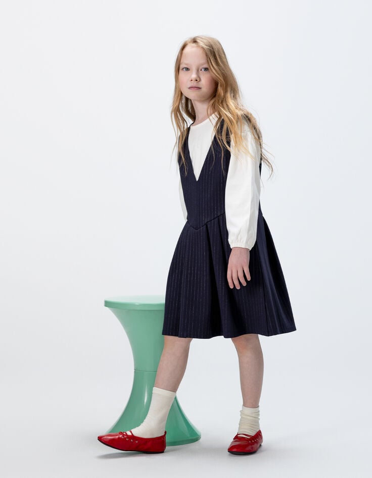 Girls’ 2-in-1 navy pinstripe dress and ecru T-shirt-5 Girls’ 2-in-1 navy pinstripe dress and ecru T-shirt-5