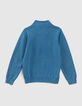 Blauer Jungen-Strickpulli, gebleichte Optik, Stickmotiv-2