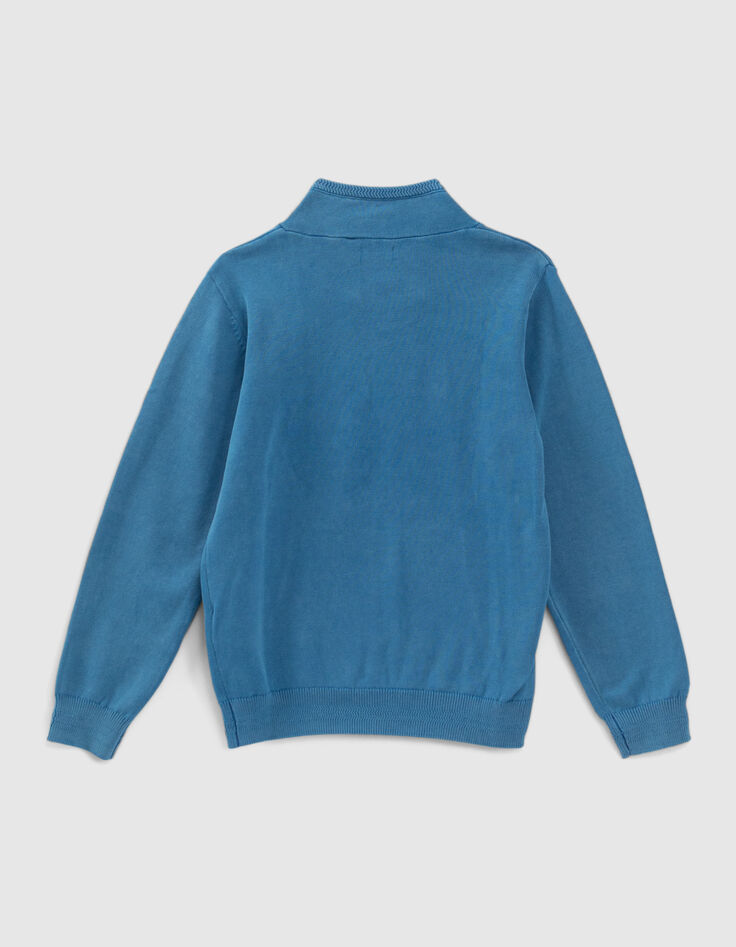Blauer Jungen-Strickpulli, gebleichte Optik, Stickmotiv-2
