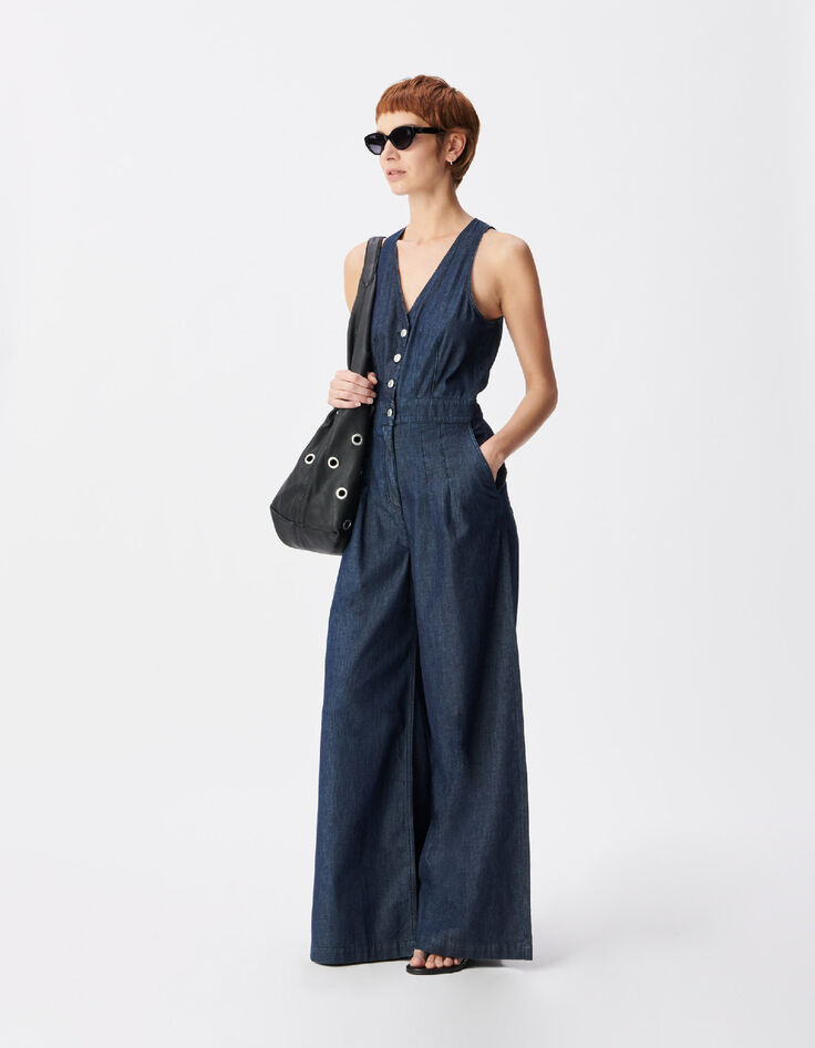 Dames jumpsuit zonder mouwen en rauw denim-2