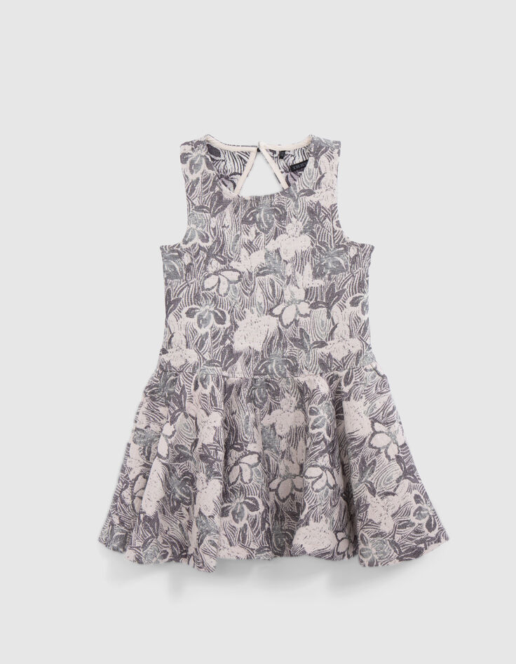 Gebloemde maxi meisjesjurk in ecru jacquard-1
