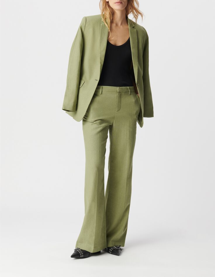 Damesbroek van groen linnen en katoen-1