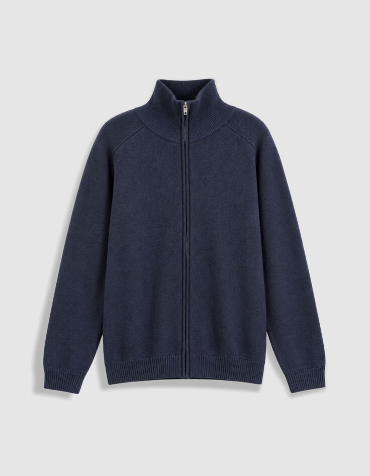 Cardigan col camionneur marine tricot zipp&eacute; Homme-6
